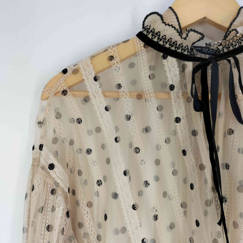 ザラ ZARA レース刺繍 シアー スキッパーシャツブラウス レディース import:XS