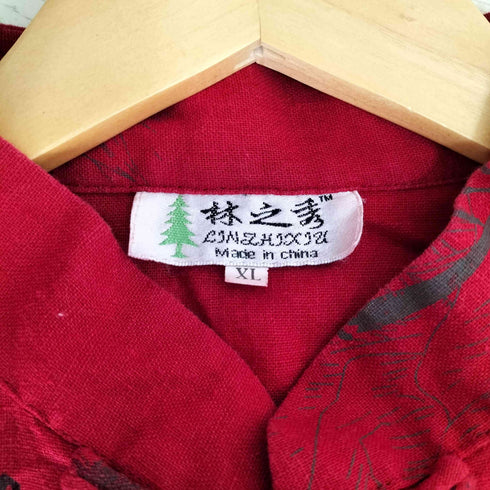 漢字プリント リネンブレンド チャイナシャツ メンズ import:XL
