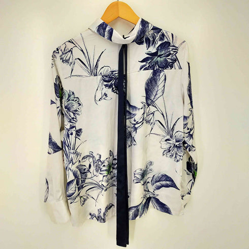 ザラ ZARA リボン付 フラワープリントシャツ レディース import:M