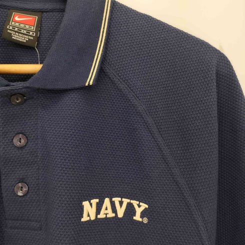 ナイキ NIKE 00s リブライン NAVY刺繍 ラグランスリーブ ポロシャツ メンズ import:S