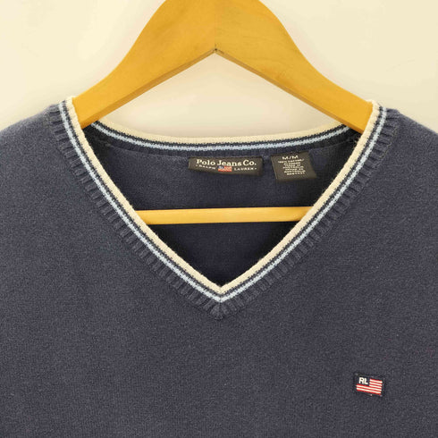 ポロジーンズカンパニーラルフローレン POLO JEANS COMPANY RALPH LAUREN ワッペンロゴ Vネック リブニット レディース import:M
