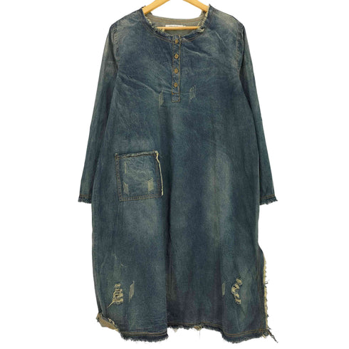 Refengfashion ダメージ加工 裾スリット デニムワンピース レディース JPN:L
