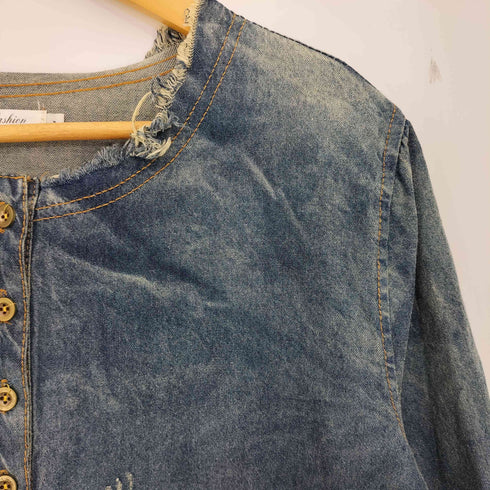 Refengfashion ダメージ加工 裾スリット デニムワンピース レディース JPN:L