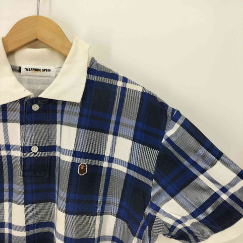 アベイシングエイプ A BATHING APE APE HEAD ヘッド 刺繍 チェック ポロ シャツ メンズ JPN:L