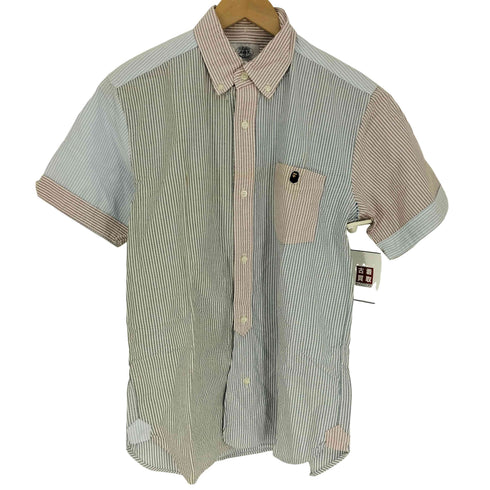 アベイシングエイプ A BATHING APE AITE APE HEAD ヘッド クレイジー パターン B.D. S/S ストライプ シャツ メンズ JPN:M