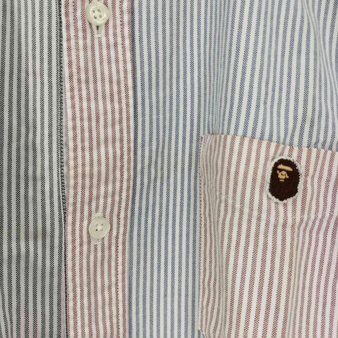 アベイシングエイプ A BATHING APE AITE APE HEAD ヘッド クレイジー パターン B.D. S/S ストライプ シャツ メンズ JPN:M