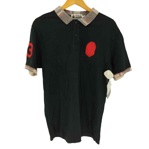 アベイシングエイプ A BATHING APE APE HEAD ヘッド ナンバリング 93 リブ チェック ポロ シャツ メンズ JPN:L