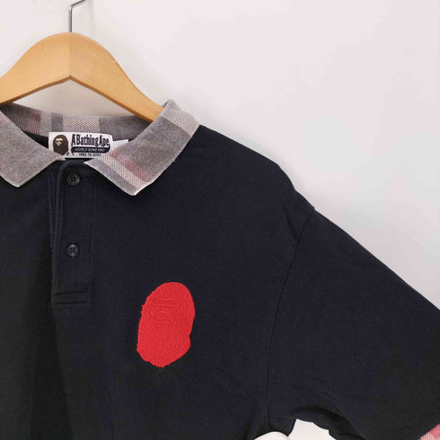 アベイシングエイプ A BATHING APE APE HEAD ヘッド ナンバリング 93 リブ チェック ポロ シャツ メンズ JPN:L