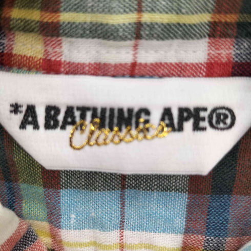 アベイシングエイプ A BATHING APE Classics APE HEAD ヘッド 刺繍 マドラス チェック B.D S/S コットン リネン シャツ メンズ JPN:S
