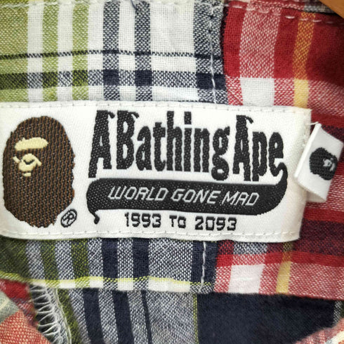 アベイシングエイプ A BATHING APE APE HEAD ヘッド 刺繍 パッチワーク チェック B.D S/S シャツ メンズ JPN:L