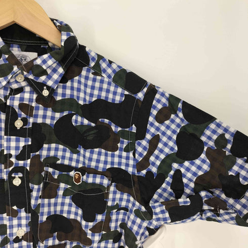 アベイシングエイプ A BATHING APE AITE APE HEAD ヘッド 刺繍 カモ 迷彩柄 ギンガム チェック B.D S/S シャツ メンズ JPN:M