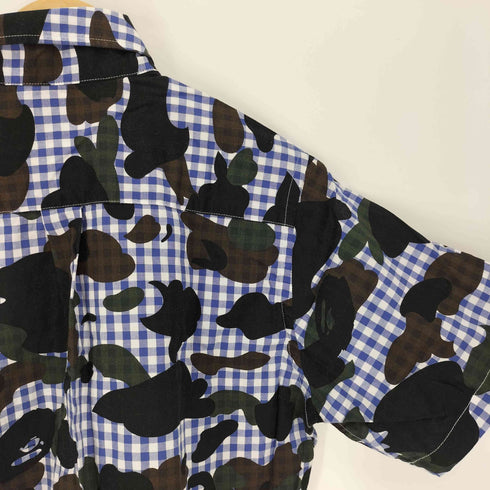 アベイシングエイプ A BATHING APE AITE APE HEAD ヘッド 刺繍 カモ 迷彩柄 ギンガム チェック B.D S/S シャツ メンズ JPN:M