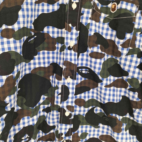 アベイシングエイプ A BATHING APE AITE APE HEAD ヘッド 刺繍 カモ 迷彩柄 ギンガム チェック B.D S/S シャツ メンズ JPN:M