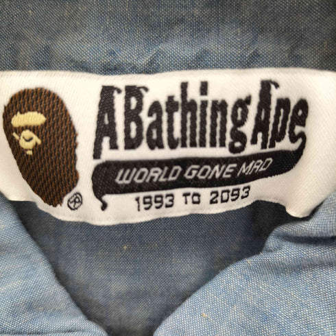 アベイシングエイプ A BATHING APE bape 刺繍 裏地 ガール プリント コットン シャンブレー S/S ワーク シャツ メンズ JPN:M