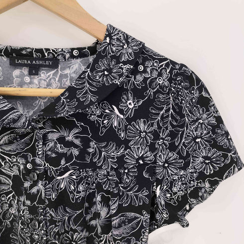 ローラアシュレイ LAURA ASHLEY 花柄 総柄 フレンチ スリーブ シャツ ブラウス レディース import:S