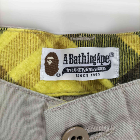 アベイシングエイプ A BATHING APE IN LUKEWARM WATER プリント 裏地 チェック ステッチ 切替 コットン チノ パンツ メンズ JPN:M