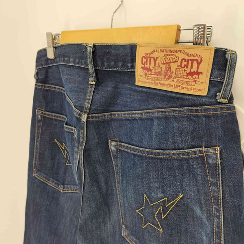 アベイシングエイプ A BATHING APE Classics CITY to CITY STA 刺繍 月桂樹ボタン デニム パンツ メンズ JPN:M