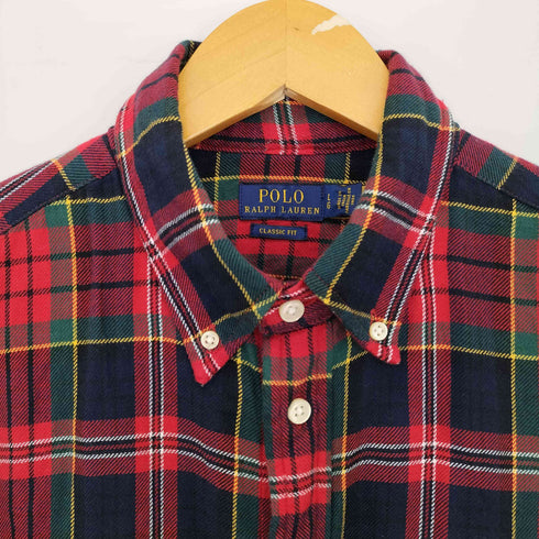 ポロラルフローレン POLO RALPH LAUREN CLASSIC FIT タータンチェック ポニー刺繍 ボタンダウンシャツ メンズ import:L