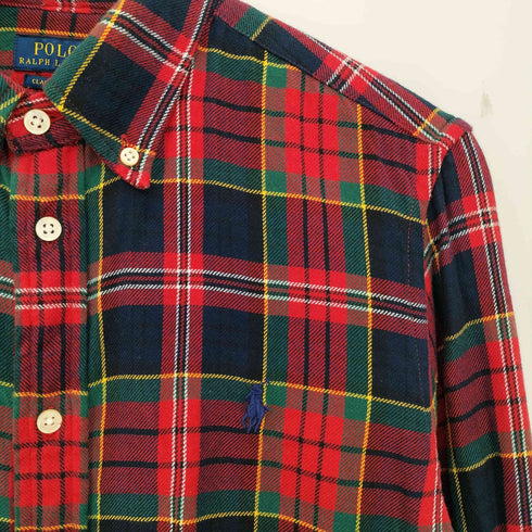 ポロラルフローレン POLO RALPH LAUREN CLASSIC FIT タータンチェック ポニー刺繍 ボタンダウンシャツ メンズ import:L