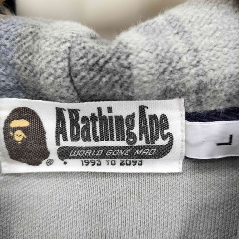 アベイシングエイプ A BATHING APE APE HEAD ヘッド 刺繍 リバース 型 フランネル チェック ジップアップ パーカー メンズ JPN:L
