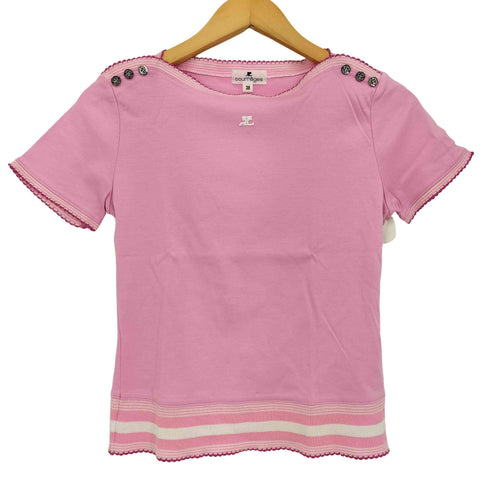 クレージュ courreges フリル リブライン ボートネックTシャツ レディース 38