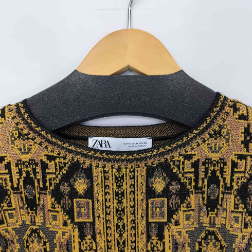 ザラ ZARA パフスリーブジャガードワンピース レディース import:M