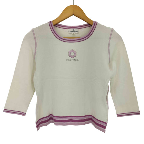 クレージュ courreges リブライン 花 ロゴ クルーネックニット レディース JPN:38