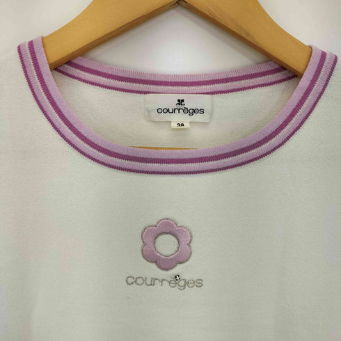 クレージュ courreges リブライン 花 ロゴ クルーネックニット レディース JPN:38