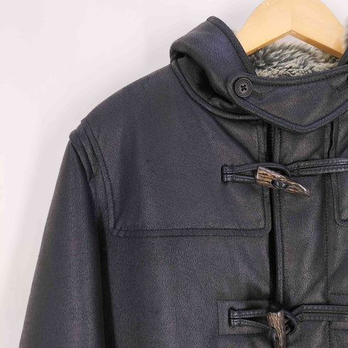 バーバリーブラックレーベル BURBERRY BLACK LABEL 裏地ファー フェイクレザー フーデッド ダッフルコート メンズ import:M