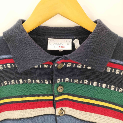 gianni m byhajo 3Dボーダー コットン ポロニット メンズ