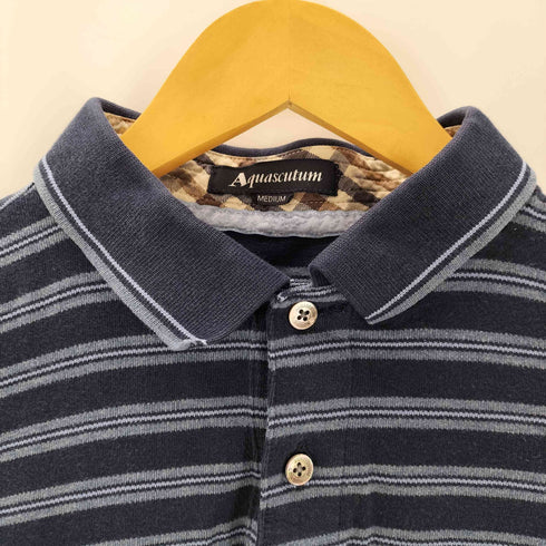 アクアスキュータム AQUASCUTUM ボーダー ロングスリーブポロシャツ メンズ JPN:M