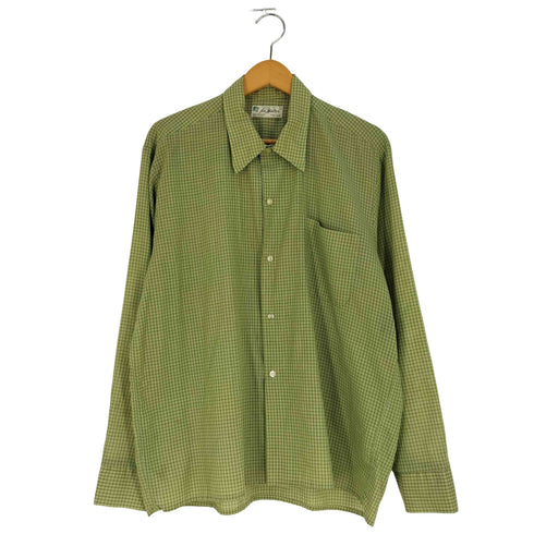 Sir Walter 70s USA製 コットンポリ ブロックチェック シャツ メンズ import:L