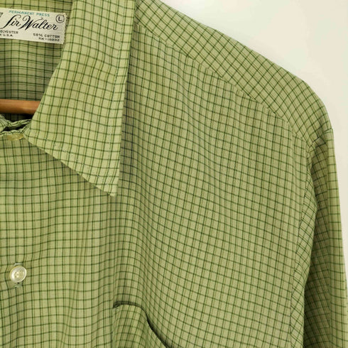 Sir Walter 70s USA製 コットンポリ ブロックチェック シャツ メンズ import:L