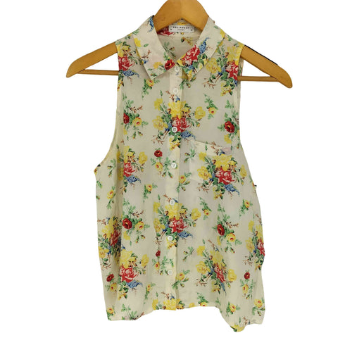 エキプモンフェム EQUIPMENT FEMME フラワー総柄 シルク レギュラーカラー ノースリーブシャツ レディース JPN:XS