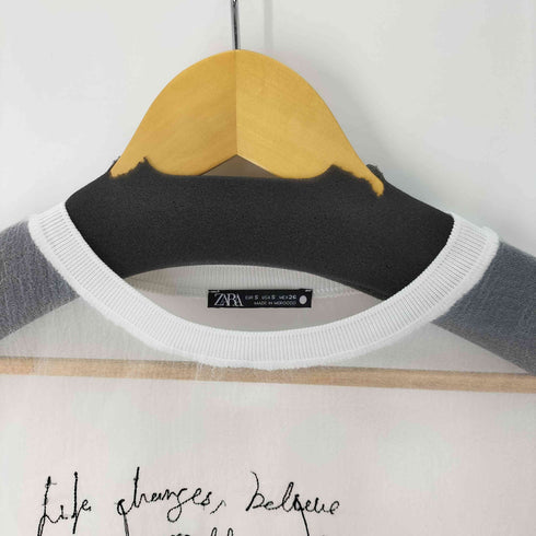 ザラ ZARA メッセージ刺繍シアー切替S/Sカットソー レディース import:S