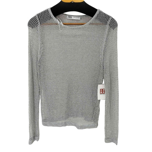 ザラ ZARA METALLIC MESH KNIT TOP レディース import:L