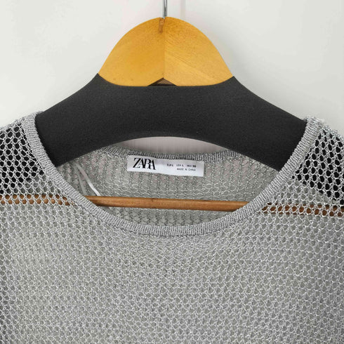 ザラ ZARA METALLIC MESH KNIT TOP レディース import:L