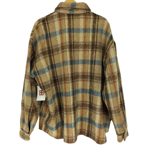 キャンパス CAMPUS 70-80S RUGGED COUNTRY 台湾製 鋭角 襟 リネン レーヨン混 フランネル チェック シャツ 錨ボタン メンズ import:XL
