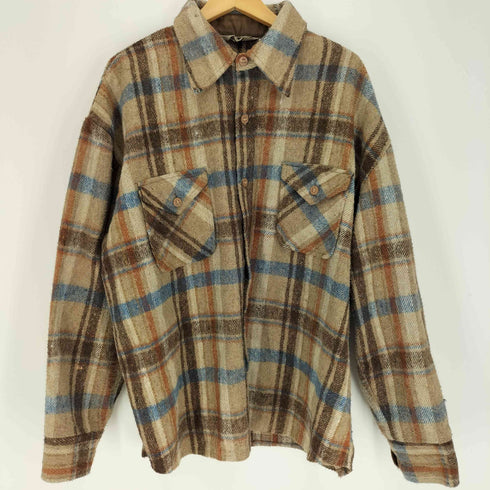 キャンパス CAMPUS 70-80S RUGGED COUNTRY 台湾製 鋭角 襟 リネン レーヨン混 フランネル チェック シャツ 錨ボタン メンズ import:XL