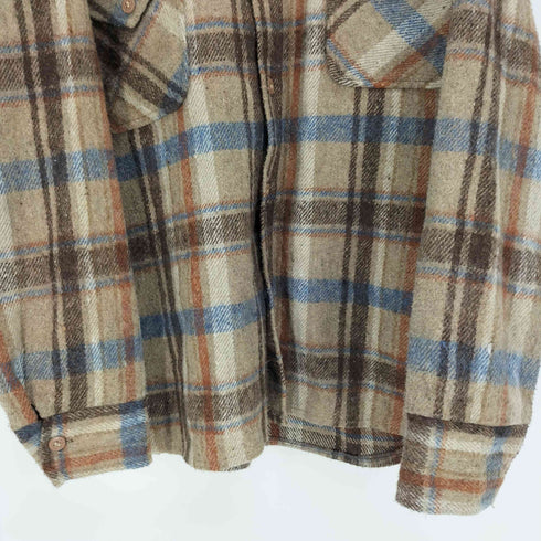 キャンパス CAMPUS 70-80S RUGGED COUNTRY 台湾製 鋭角 襟 リネン レーヨン混 フランネル チェック シャツ 錨ボタン メンズ import:XL
