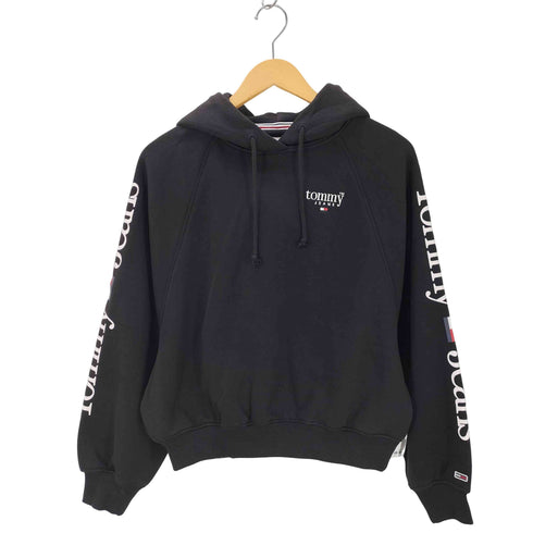 トミージーンズ tommy jeans クロップド丈 袖プリントパーカー レディース import:XS