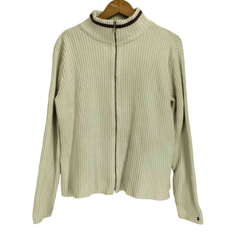 トミーヒルフィガー TOMMY HILFIGER 00s ハイネック ジップアップ ドライバーズ コットンニット レディース import:XL