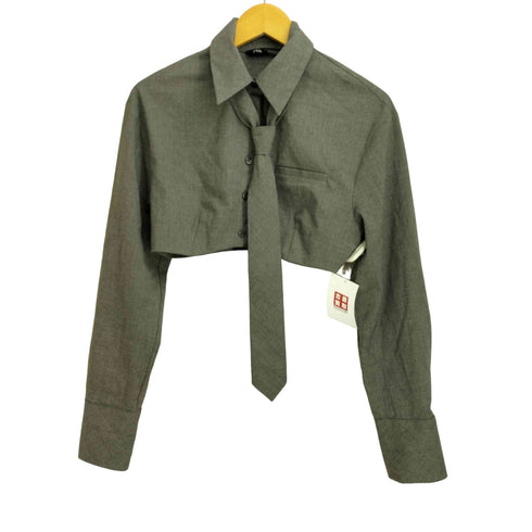 ザラ ZARA STRIPECROPPED SHIRT TIE ストライプクロップドシャツ レディース import:S