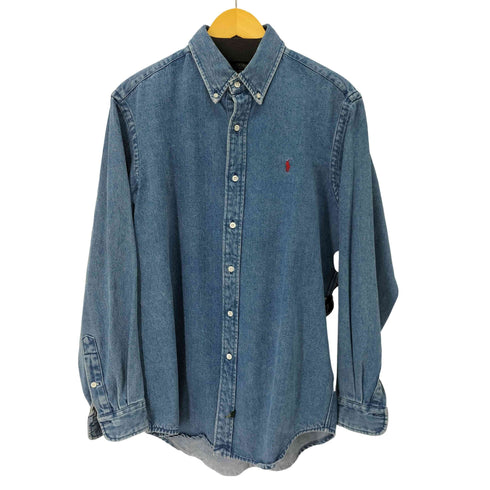 ポロカントリーラルフローレン POLO COUNTRY RALPH LAUREN 80-90s スモールポニー刺繍 ボタンダウンL/Sデニムシャツ メンズ import:M