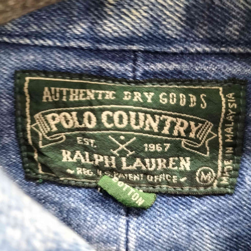 ポロカントリーラルフローレン POLO COUNTRY RALPH LAUREN 80-90s スモールポニー刺繍 ボタンダウンL/Sデニムシャツ メンズ import:M