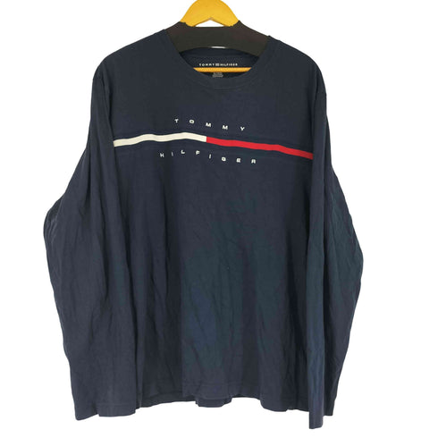 トミーヒルフィガー TOMMY HILFIGER リブライン ロゴ クルーネック L/S Tシャツ レディース XL