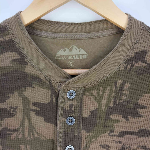 エディーバウアー Eddie Bauer ツリー柄 メタルボタン ヘンリーネック サーマル ロングスリーブTシャツ メンズ import:S