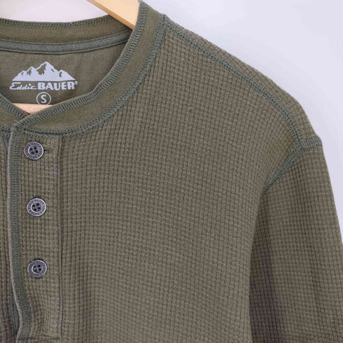 エディーバウアー Eddie Bauer メタルボタン ヘンリーネック サーマル ロングスリーブTシャツ メンズ import:S