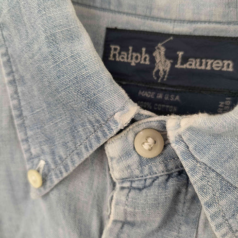 ラルフローレン RALPH LAUREN 90S USA製 ロゴ刺繍 BDシャツ メンズ import:M