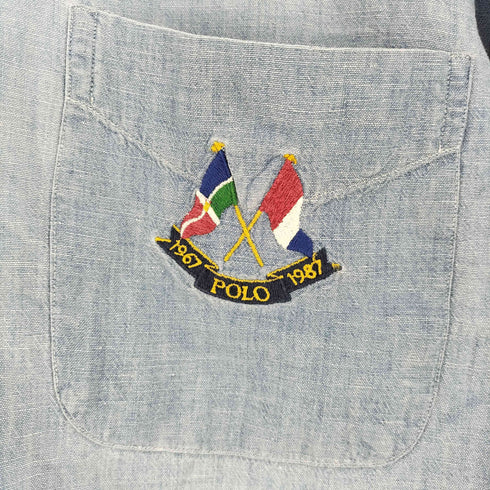 ラルフローレン RALPH LAUREN 90S USA製 ロゴ刺繍 BDシャツ メンズ import:M